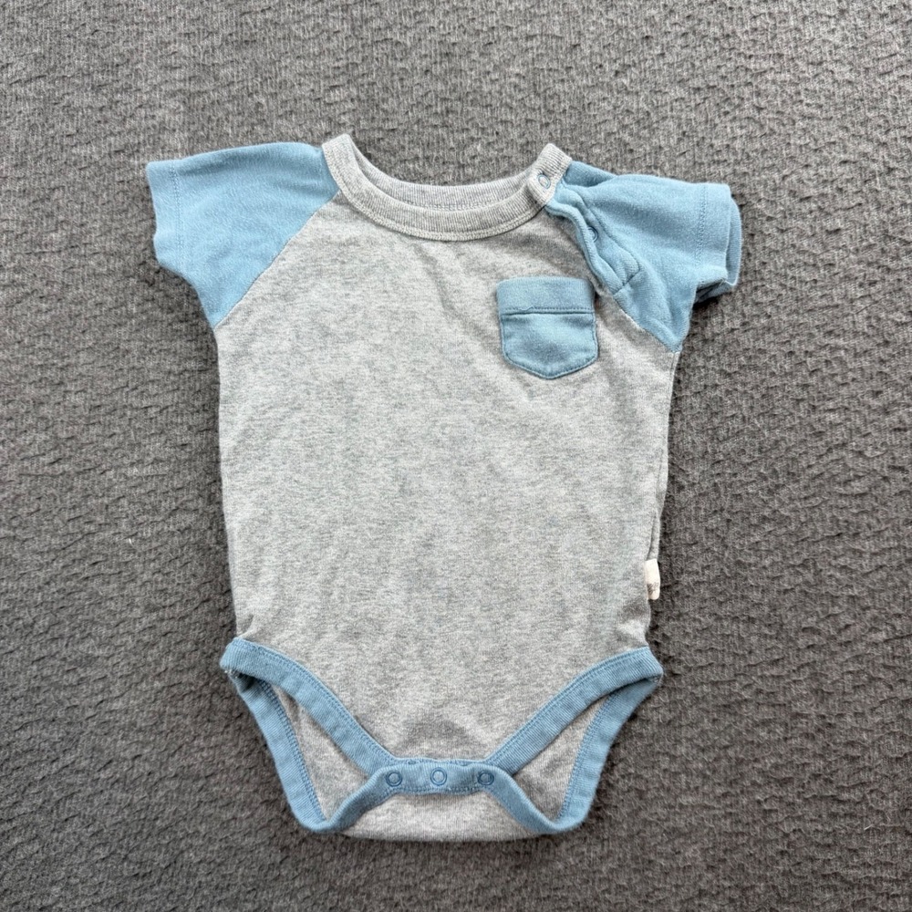 Burt's Bees‎ Baby Bodysuit Kids 3-6M Grey Blue Organic Cotton Raglan One Piece